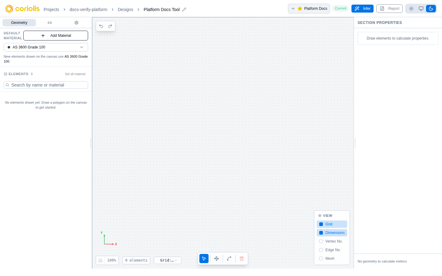 Canvas showing the zoom level indicator and the reset-view button in the bottom-left corner.